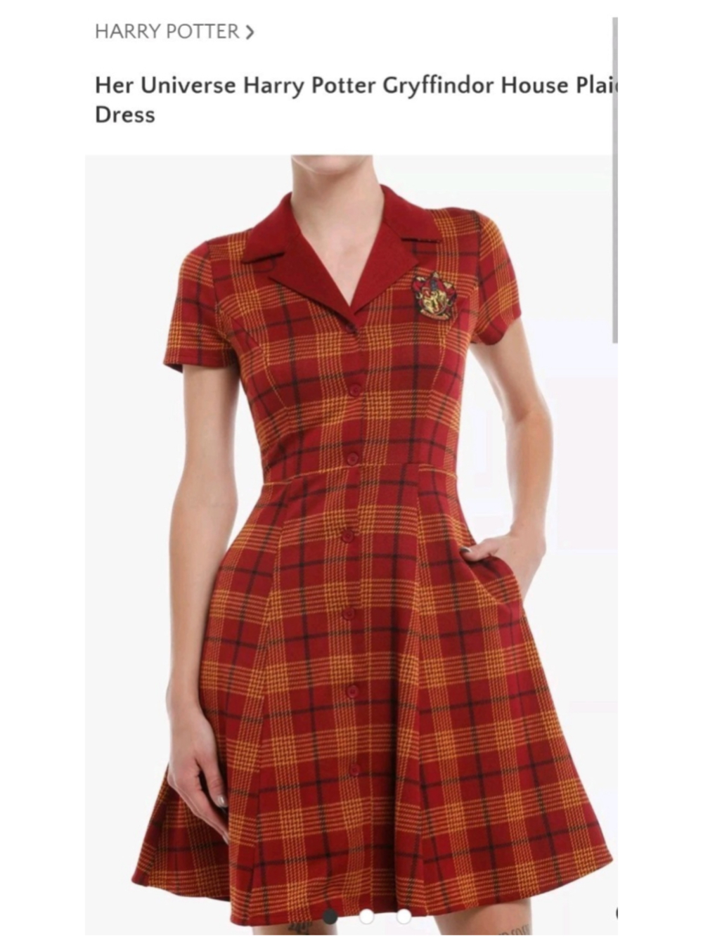 Universal Studios Her Universe Harry Potter Gryffindor House Plaid Dress XS